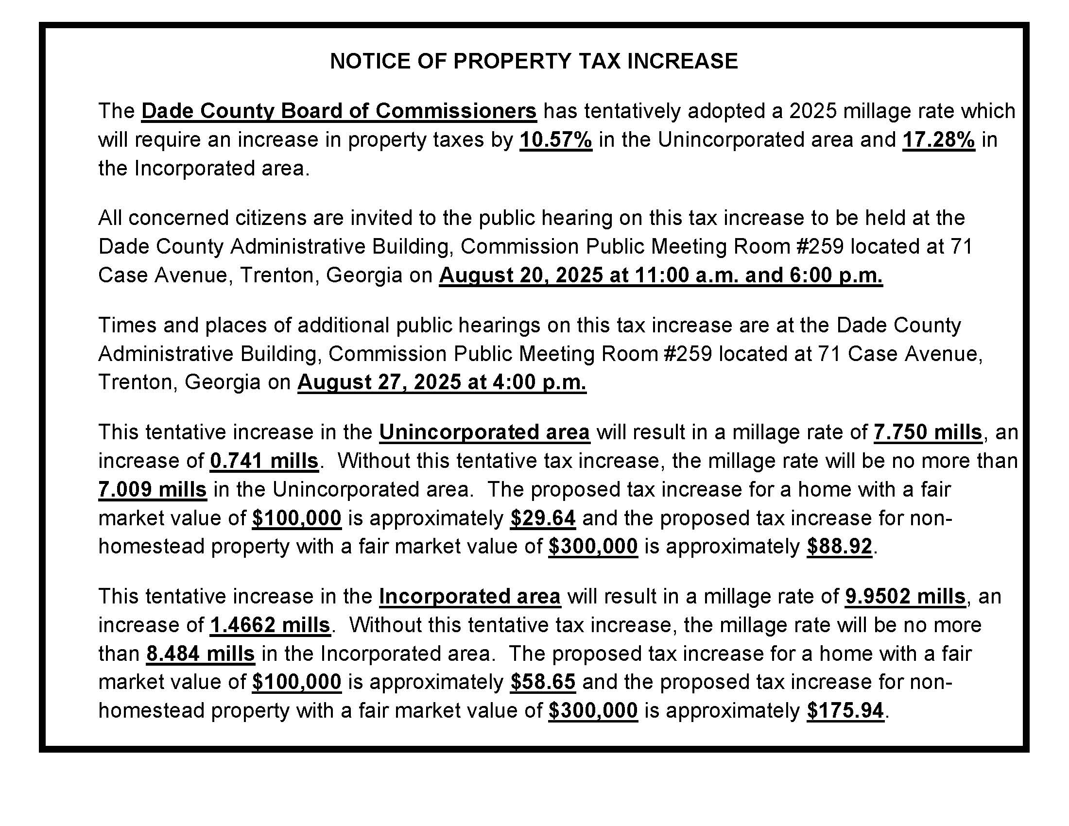 2025 Notice of Property Tax Increase
